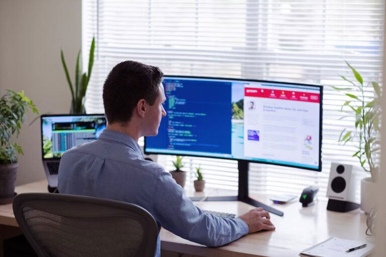 working at desk
