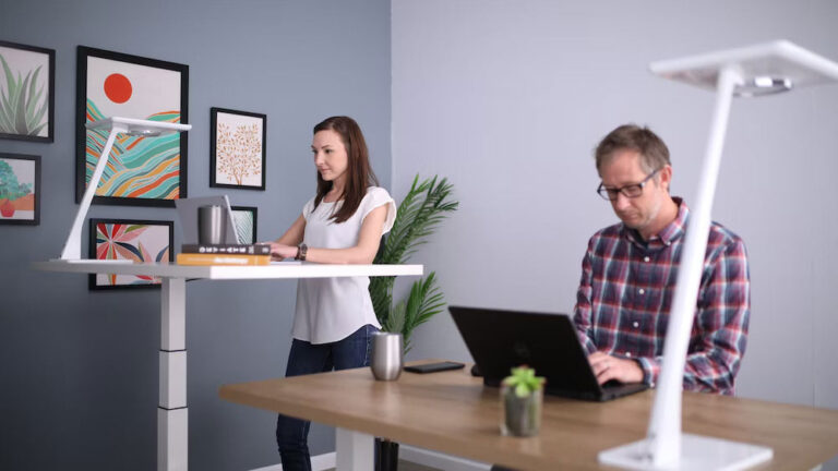 working at standing desk