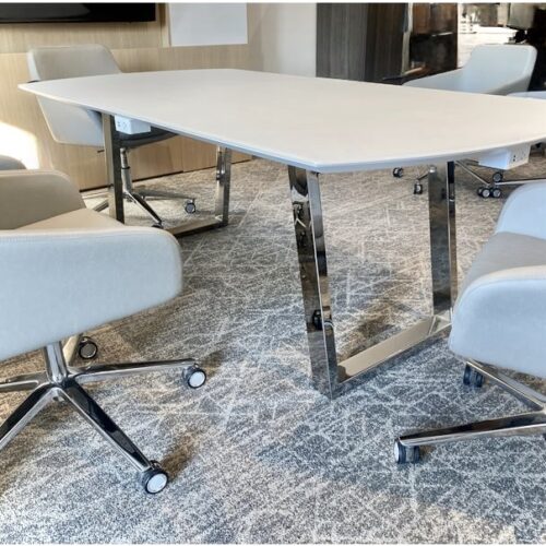 White Glass Conference Table with Chrome Base | JS210