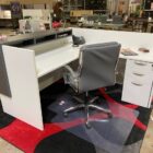 Gray And White Reception Desk L Shape