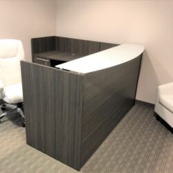 Gray Reception Desk with White Glass Counter Top
