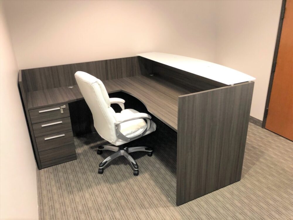 Gray Reception Desk with White Glass Counter Top Gray Reception Desk with White Glass Counter Top