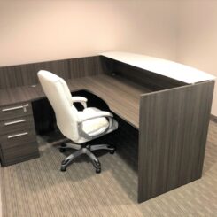 Gray Reception Desk with White Glass Counter Top