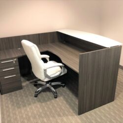 Gray Reception Desk with White Glass Counter Top