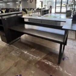 Gray Reception Desk with black metal accents b