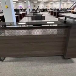 Gray Reception Desk with black metal accents