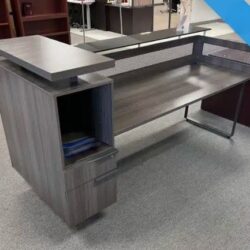 Gray Reception Desk with black metal accents