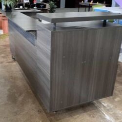 Gray Reception Desk with black metal accents