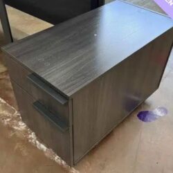 Gray Reception Desk with black metal accents