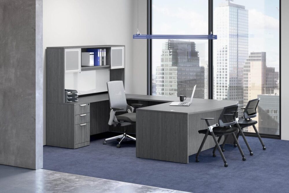 Gray U shape with hutch Gray U shape with hutch
