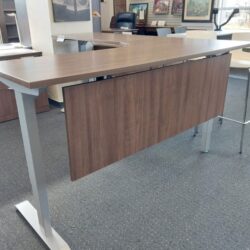 Height Adjustable L Shape with curved corner and modesty in Walnut finish