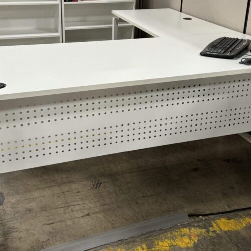L-Shape White Office Desk