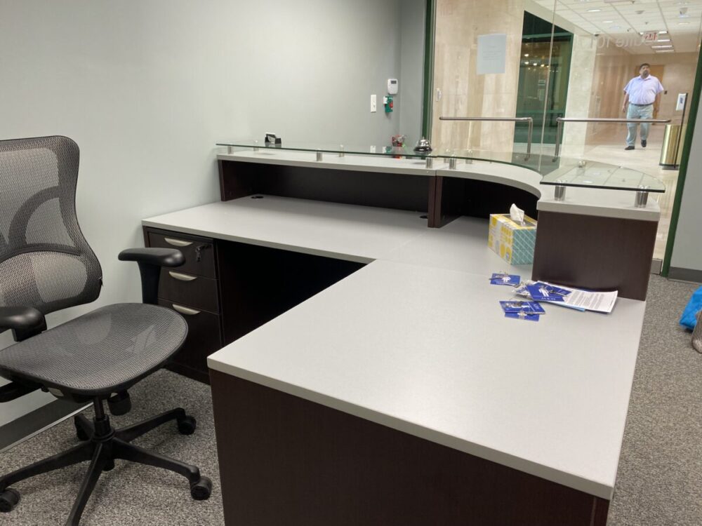 Reception Desk Cordovon Brown finish curved front Reception Desk Cordovon Brown finish curved front