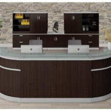 Reception Desk Gray Cordova Brown finish with Glass tops