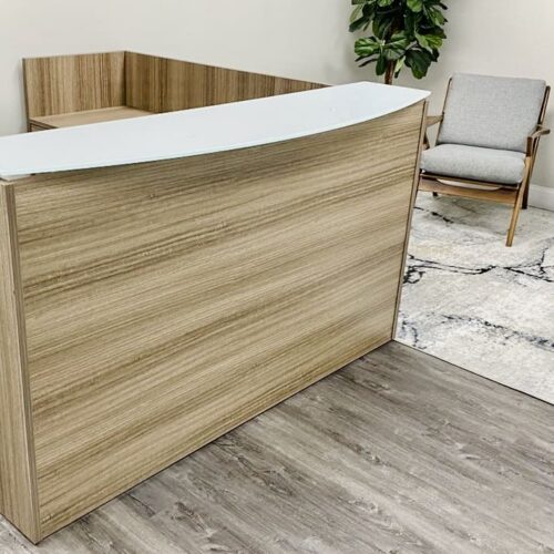 L Shape Reception Desk | White Glass Top | COR402
