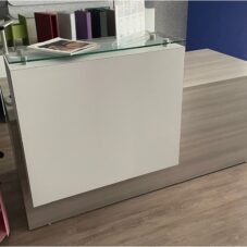 Reception Desk with white overlay and glass counter top