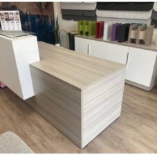 Reception Desk with white overlay and glass counter top