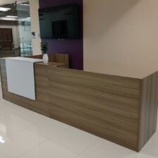 Reception desk with LED light in Miele and Blanco finish a