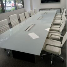 White Glass 14ft Conference Table Grigio Base