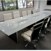 White Glass 14ft Conference Table Grigio Base