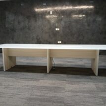 White Glass Conference Table 10ft with Blanc de Gris base e