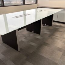 White Glass Conference Table with Espresso Base 10ft
