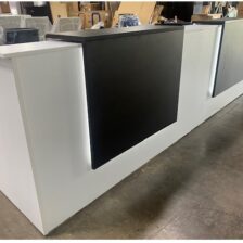 White LED Reception desk 12ft long with Espresso Overlays f