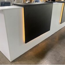 White LED Reception desk 12ft long with Espresso Overlays h