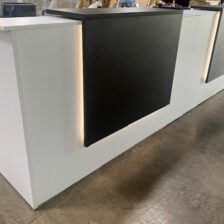 White LED Reception desk 12ft long with Espresso Overlays h