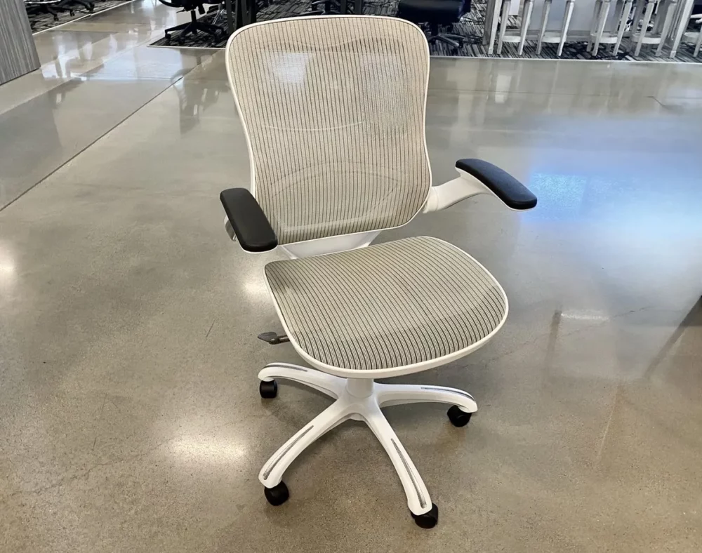 white frame mesh chair