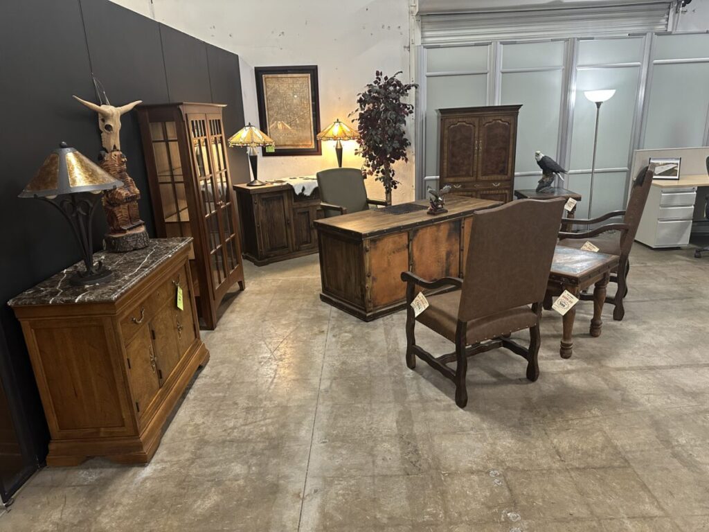 used office furniture - wood desks and office storage