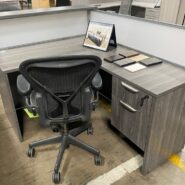 4ft Reception Desk Gray finish with White acrylic screen