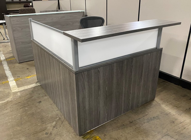 4ft Reception Desk Gray finish with White acrylic screen