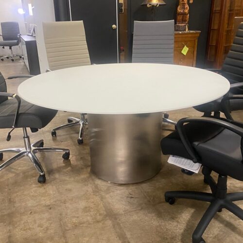 Preowned White Glass Round Conference Table