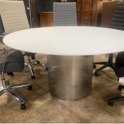 Preowned White Glass Round Conference Table