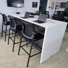 8ft x 42in high Bar Height Table in Blanco and Grigio Gray