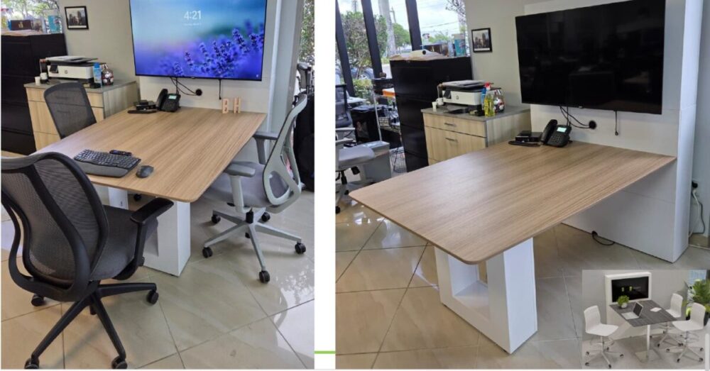 Conference Table with TV Wall in Miele and Blanco base Conference Table with TV Wall in Miele and Blanco base
