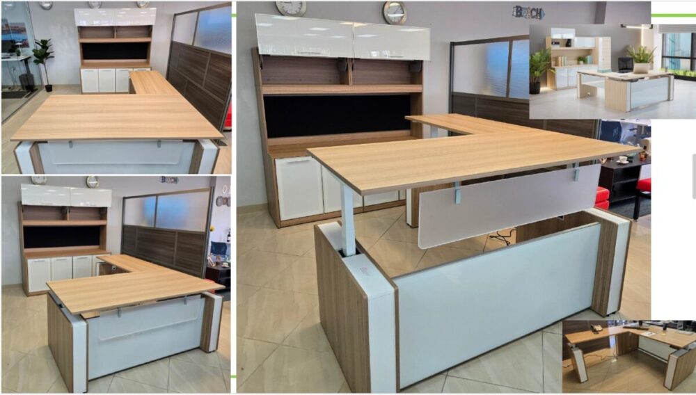 Electric L Shape with Glass and Acrylic Modesty in Miele and Blanco Electric L Shape with Glass and Acrylic Modesty in Miele and Blanco