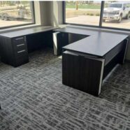 Height Adjustable L Shape Gray finish with credenza