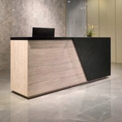 Reception Desk Travertine Texture and Black 78 and 86in long b
