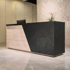 Reception Desk Travertine Texture and Black 78 and 86in long f