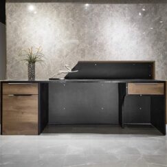 Reception Desk Warm Oak and Black 94in d