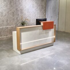 Reception Desk White Oak and Orange 55,63 and 70in long d (1)