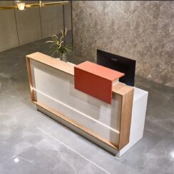 Reception Desk White Oak and Orange 55,63 and 70in long f (1)