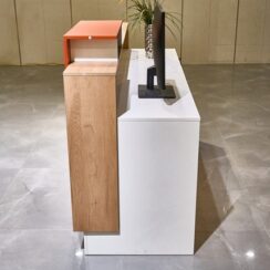 Reception Desk White Oak and Orange 55,63 and 70in long g (1)