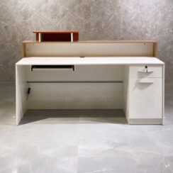 Reception Desk White Oak and Orange 55,63 and 70in long h (1)
