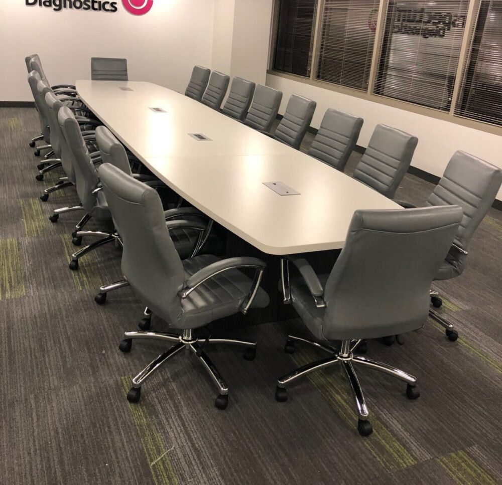 White Conference Table Boat Shape 18ft White and Gray BB White Conference Table Boat Shape 18ft White and Gray BB