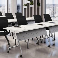 Arcadia White Tops on Training Tables with Silver Bases
