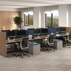Benching with Laminate high sides and fabric privacy panels