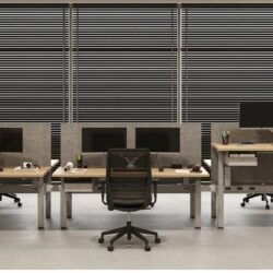 Height adjustable desks with shroud and divider panels